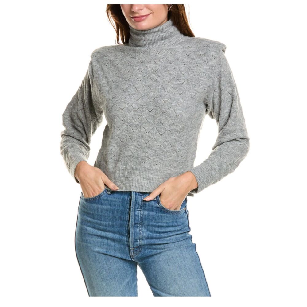 ASTR the Label Textured Turtleneck Wool Blend Light Gray Sweater Sz XS